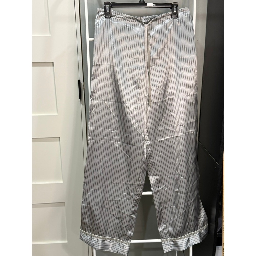 George Sleepwear Womens Silver Pinstripe Satin Pajama Pants Size M 8-10 Preppy